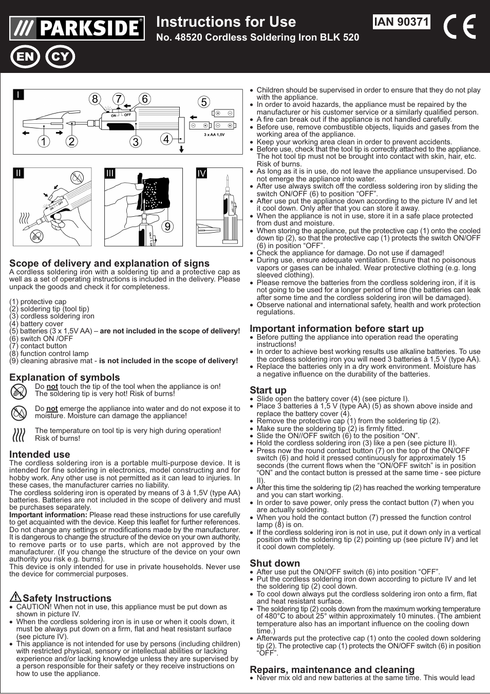 Parkside BLK 520 User Manual | 2 pages