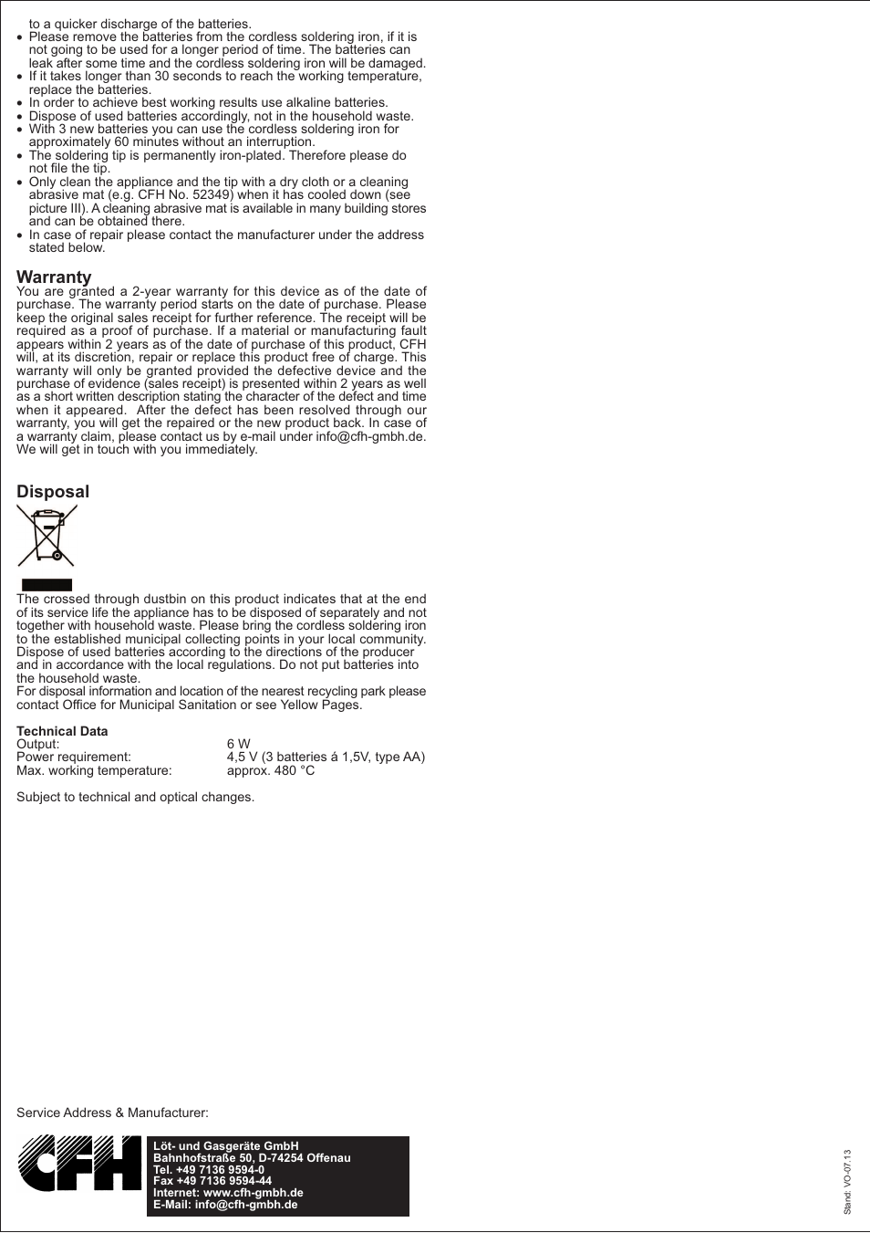 Warranty, Disposal | Parkside BLK 520 User Manual | Page 2 / 2