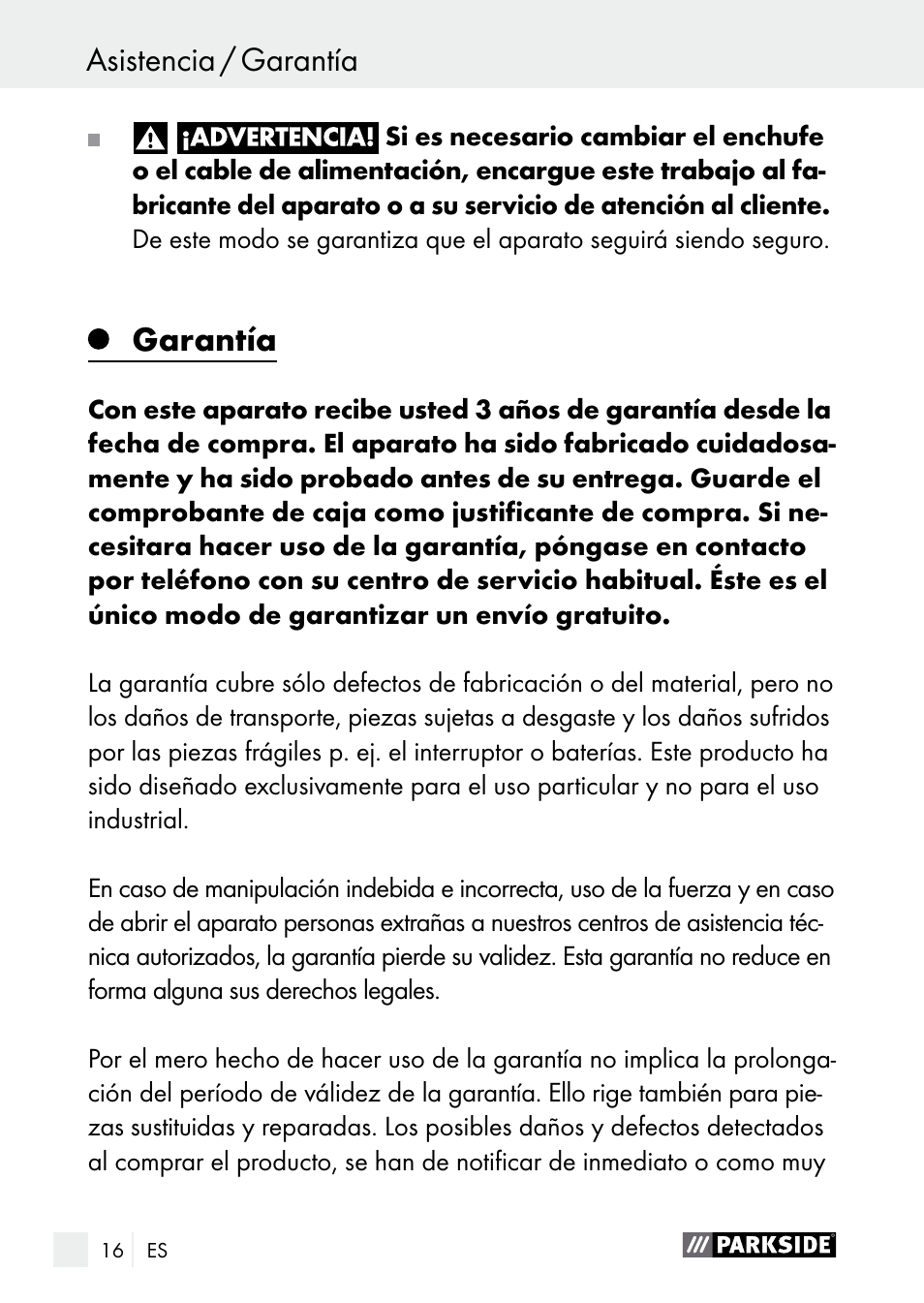 Garantía / eliminación asistencia / garantía, Garantía | Parkside PGG 15 A1 User Manual | Page 16 / 84