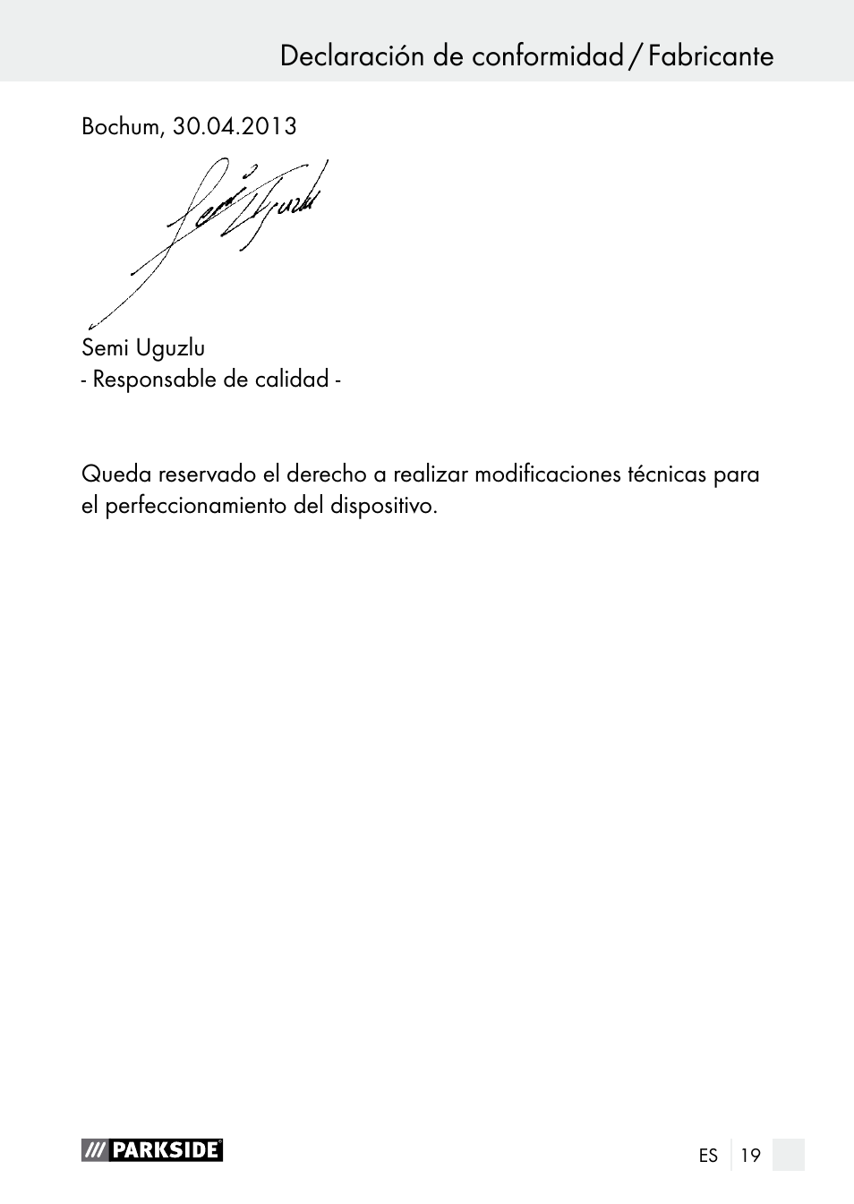 Declaración de conformidad / fabricante | Parkside PGG 15 A1 User Manual | Page 19 / 84
