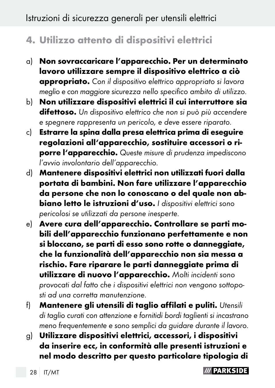 Utilizzo attento di dispositivi elettrici | Parkside PGG 15 A1 User Manual | Page 28 / 84