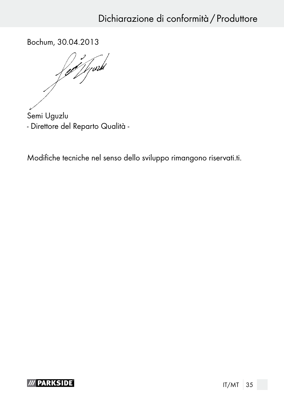 Dichiarazione di conformità / produttore | Parkside PGG 15 A1 User Manual | Page 35 / 84