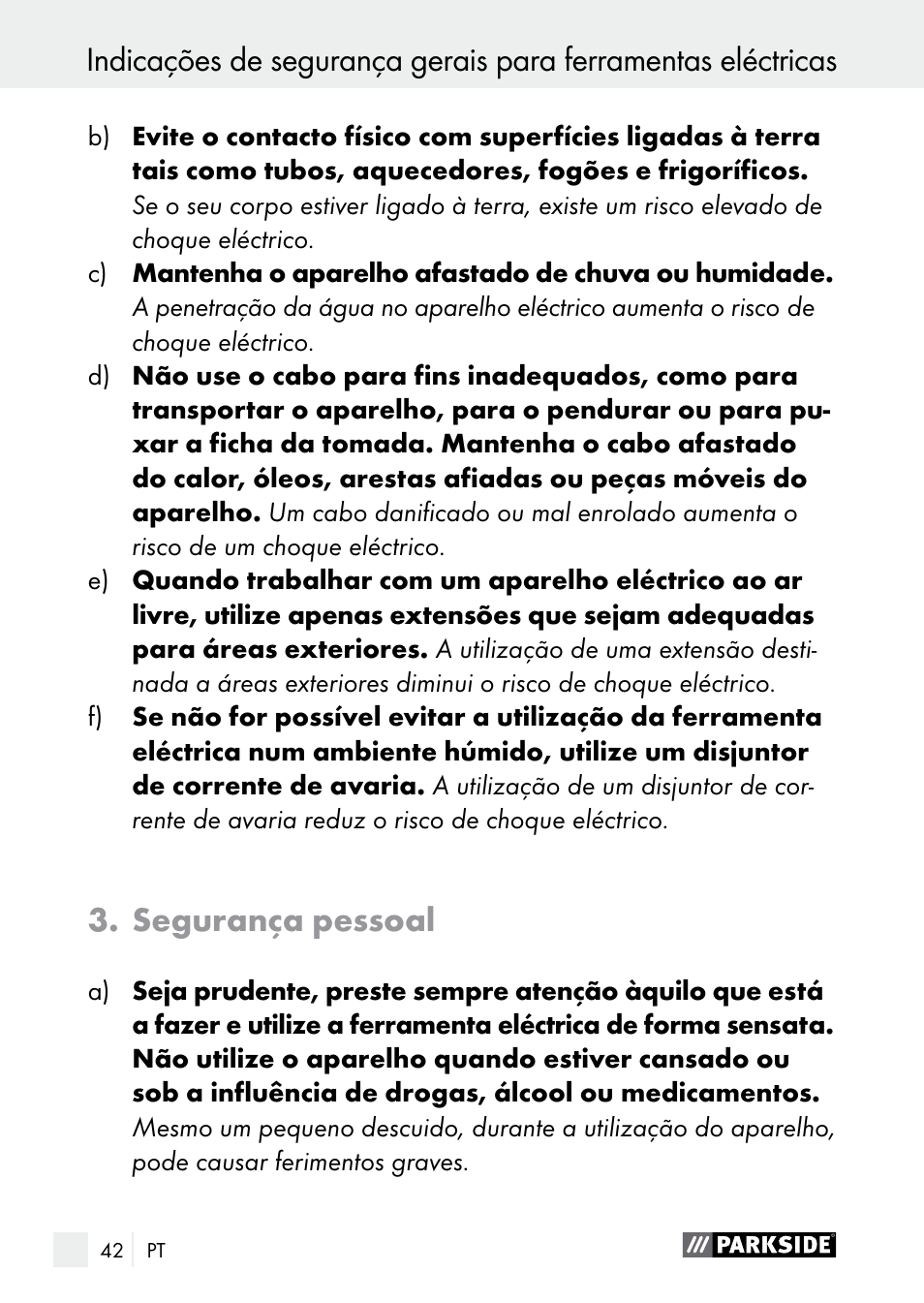 Segurança pessoal | Parkside PGG 15 A1 User Manual | Page 42 / 84