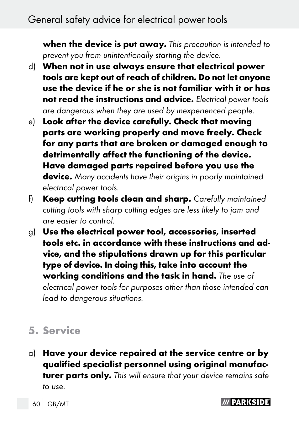 Service | Parkside PGG 15 A1 User Manual | Page 60 / 84