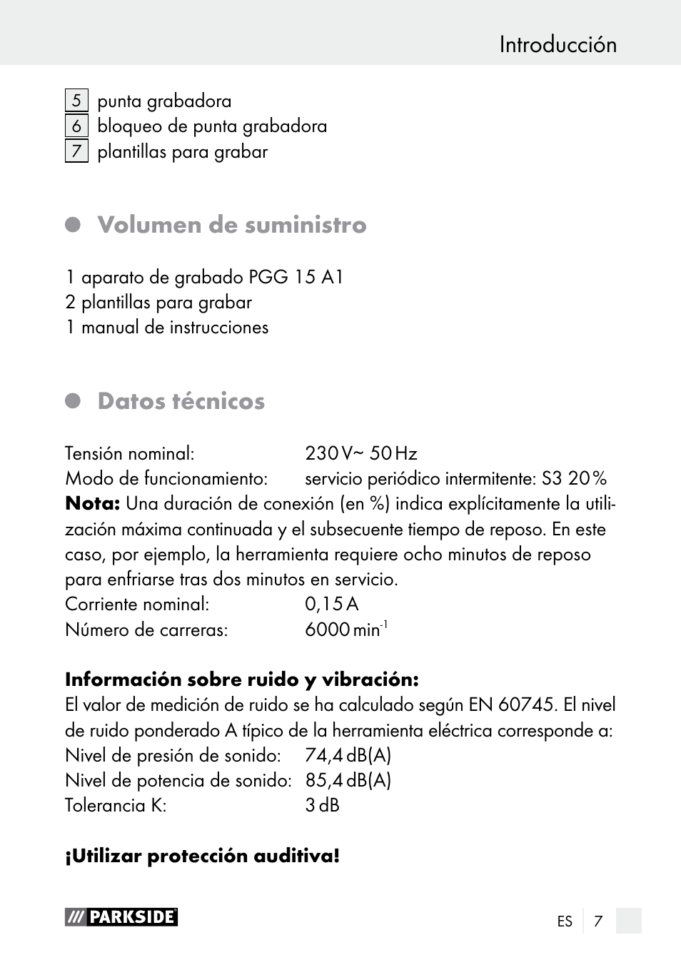 Introducción, Volumen de suministro, Datos técnicos | Parkside PGG 15 A1 User Manual | Page 7 / 84