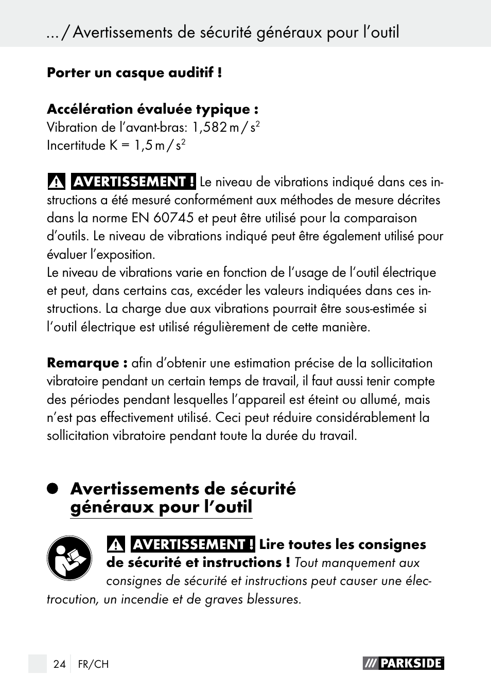 Avertissements de sécurité généraux pour l’outil | Parkside PGG 15 A1 User Manual | Page 24 / 67