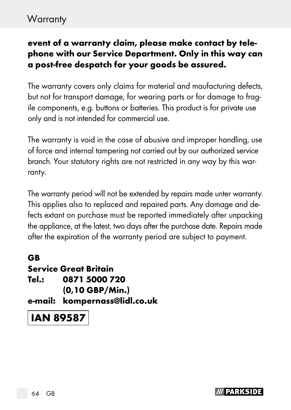 Parkside PGG 15 A1 User Manual | Page 64 / 67
