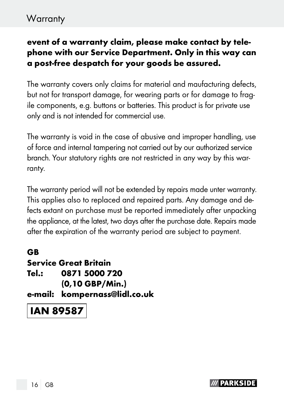Parkside PGG 15 A1 User Manual | Page 16 / 96