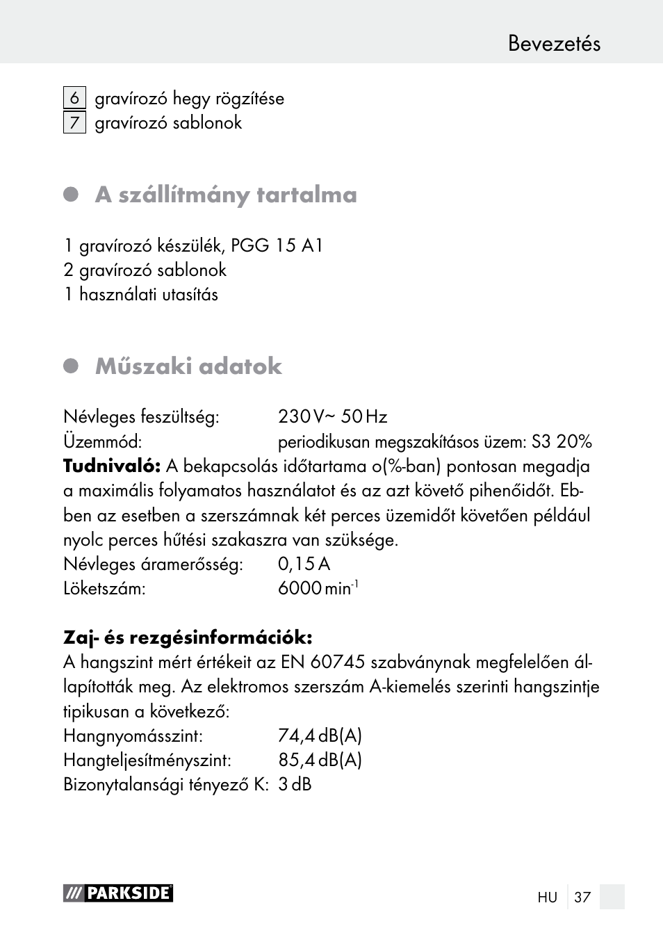 Bevezetés, A szállítmány tartalma, Műszaki adatok | Parkside PGG 15 A1 User Manual | Page 37 / 96