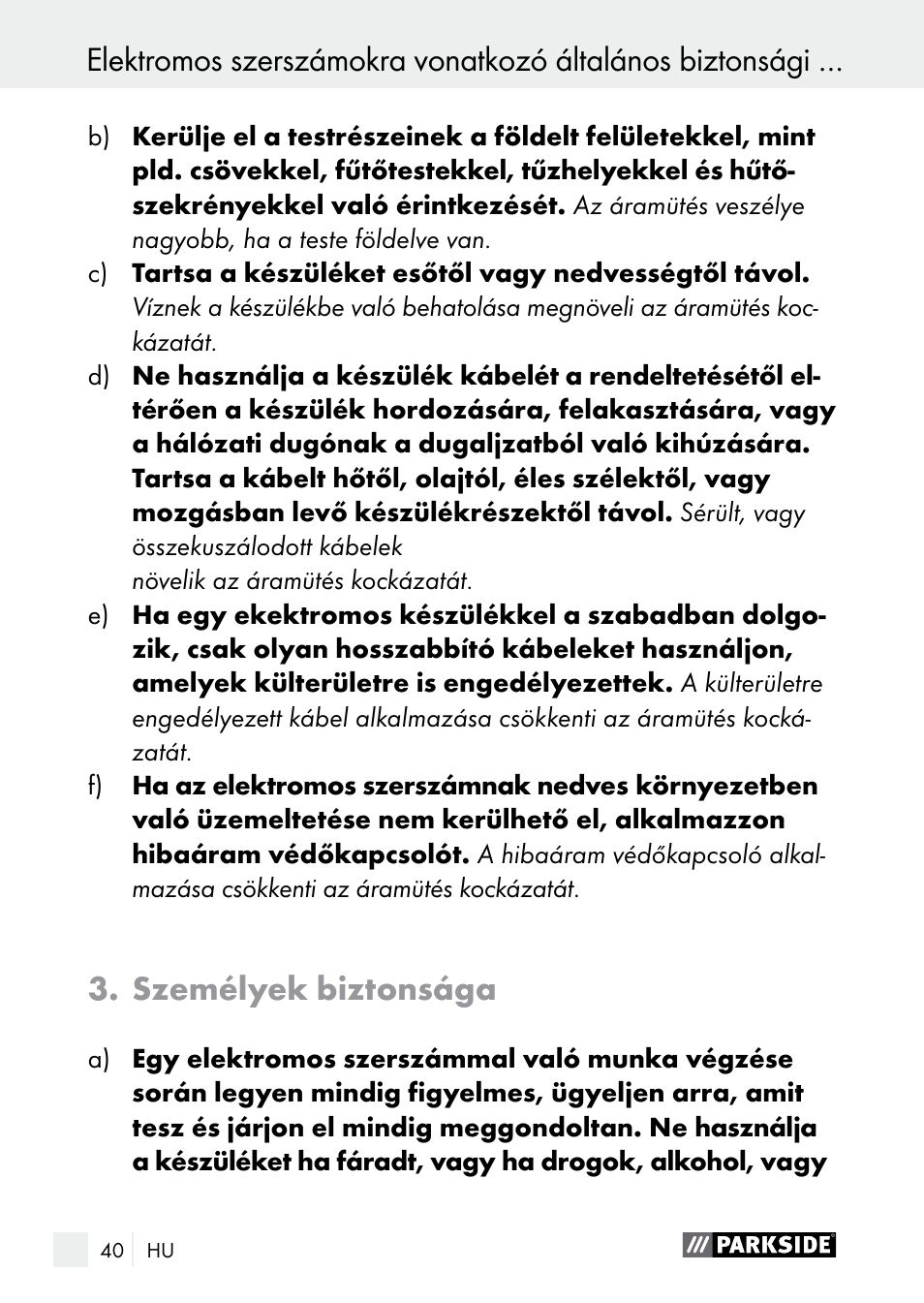 Személyek biztonsága | Parkside PGG 15 A1 User Manual | Page 40 / 96