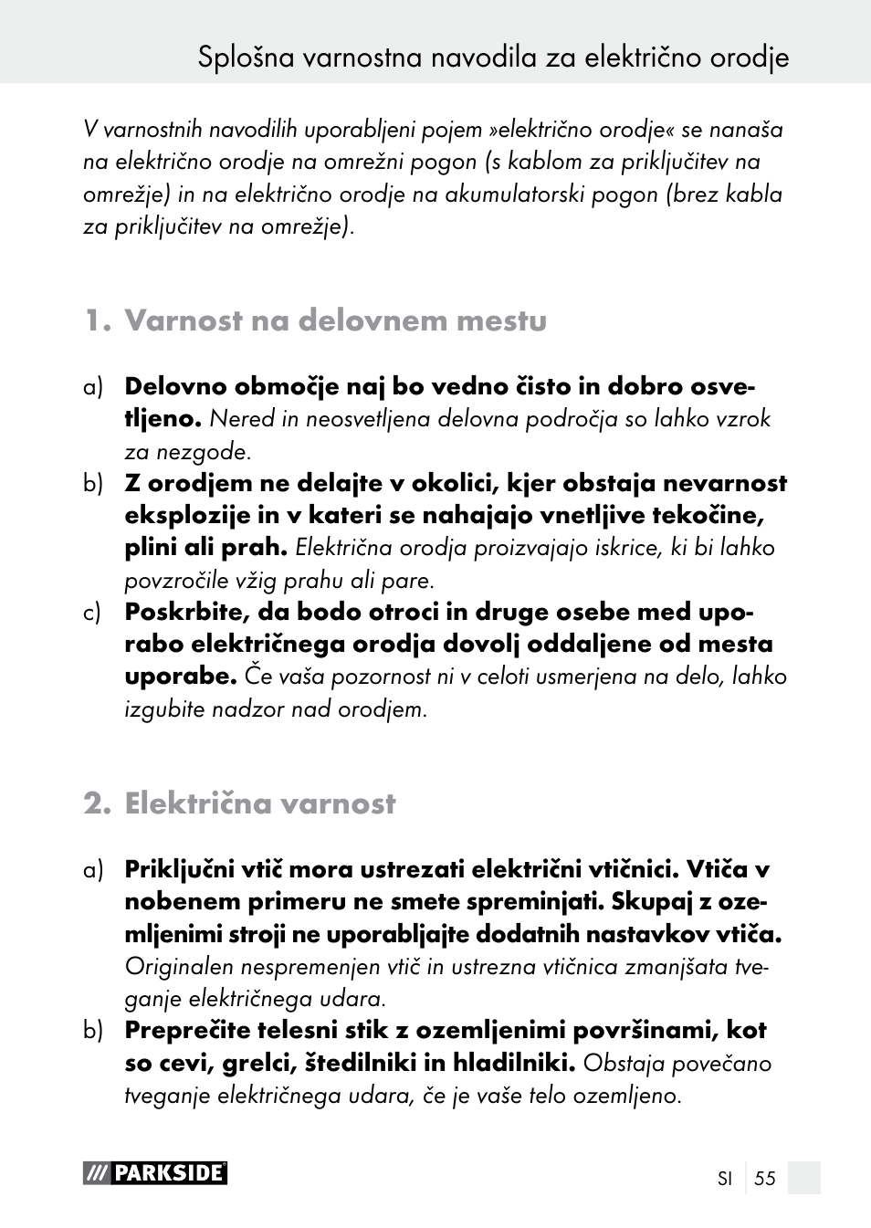 Varnost na delovnem mestu, Električna varnost | Parkside PGG 15 A1 User Manual | Page 55 / 96