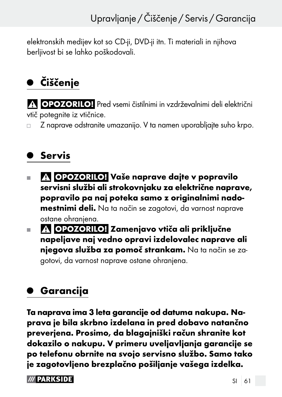 Čiščenje, Servis, Garancija | Parkside PGG 15 A1 User Manual | Page 61 / 96