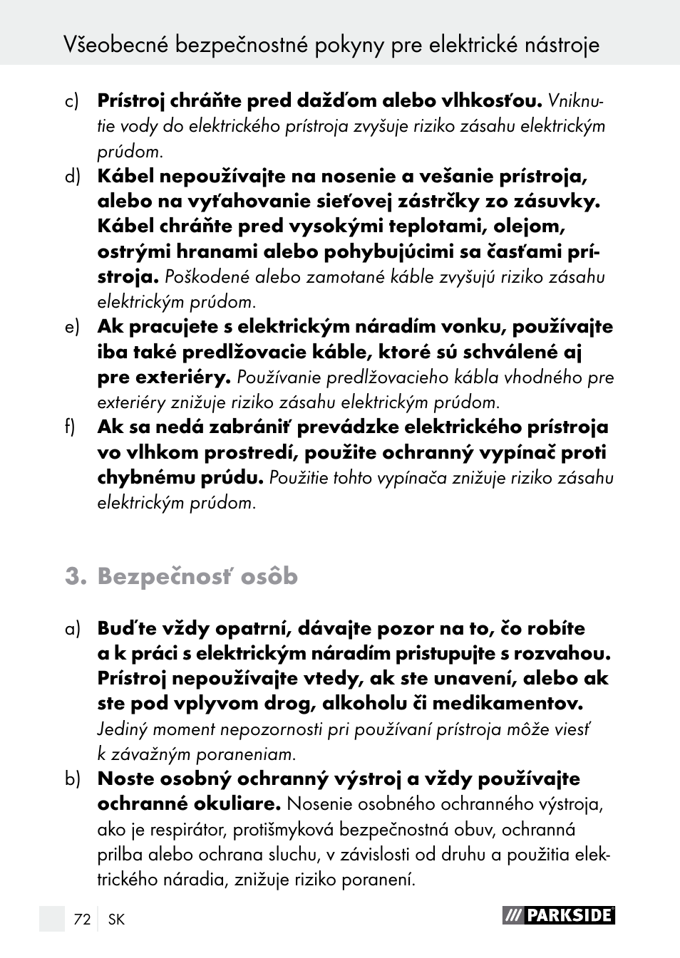 Bezpečnosť osôb | Parkside PGG 15 A1 User Manual | Page 72 / 96