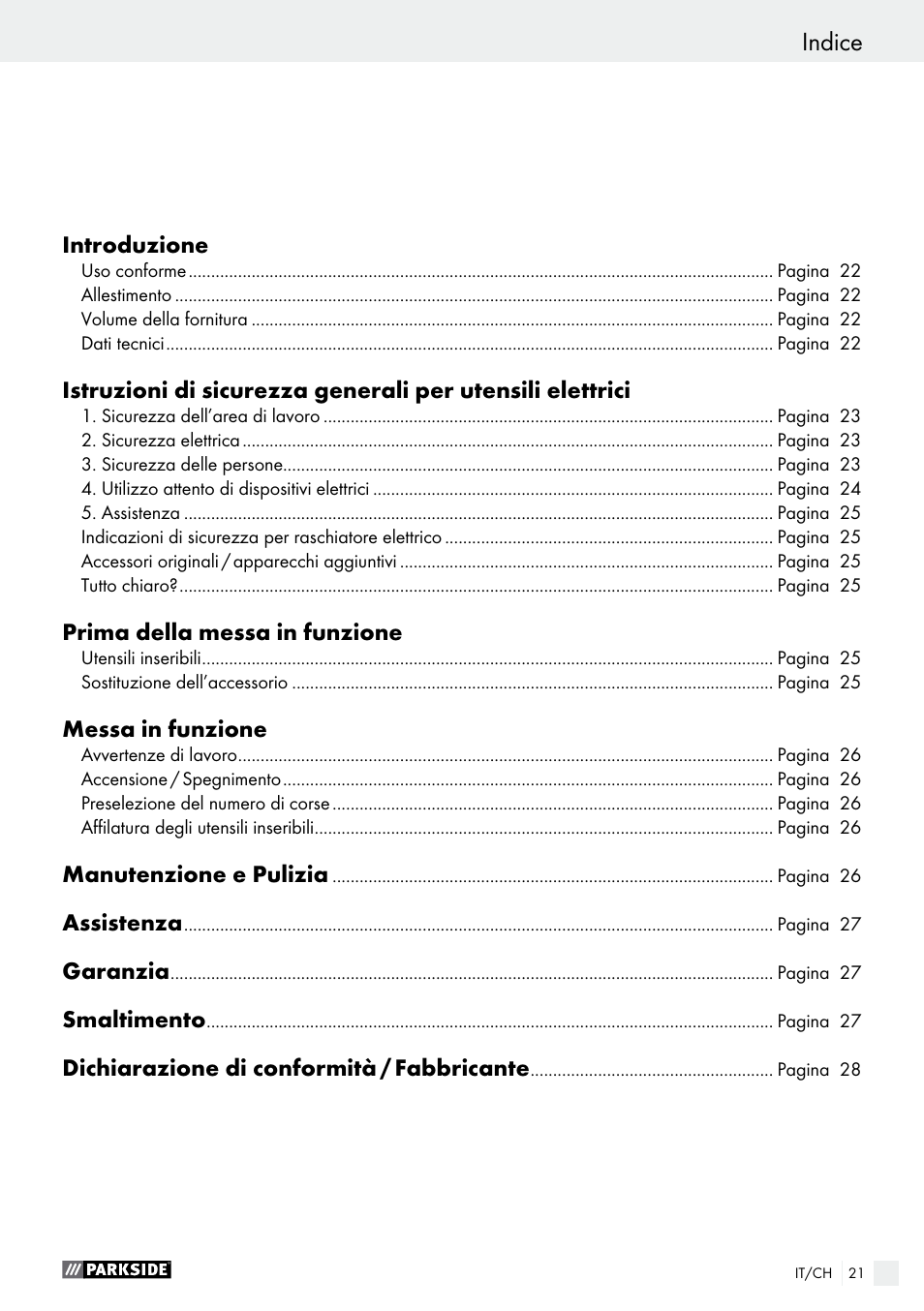 Indice, Déclaration de conformité / fabricant | Parkside PES 200 B1 User Manual | Page 21 / 37