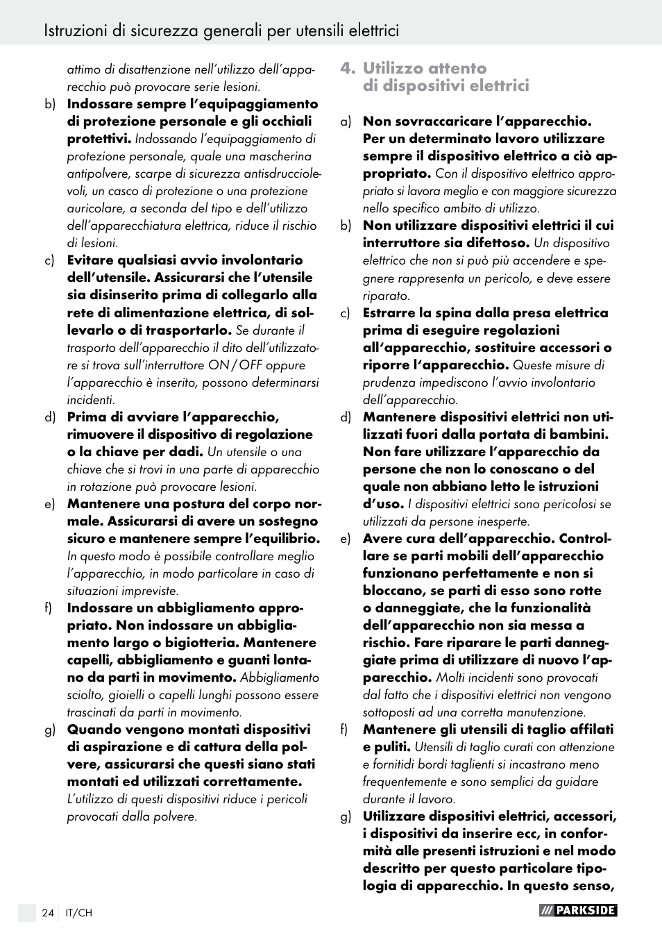 Utilizzo attento di dispositivi elettrici | Parkside PES 200 B1 User Manual | Page 24 / 37