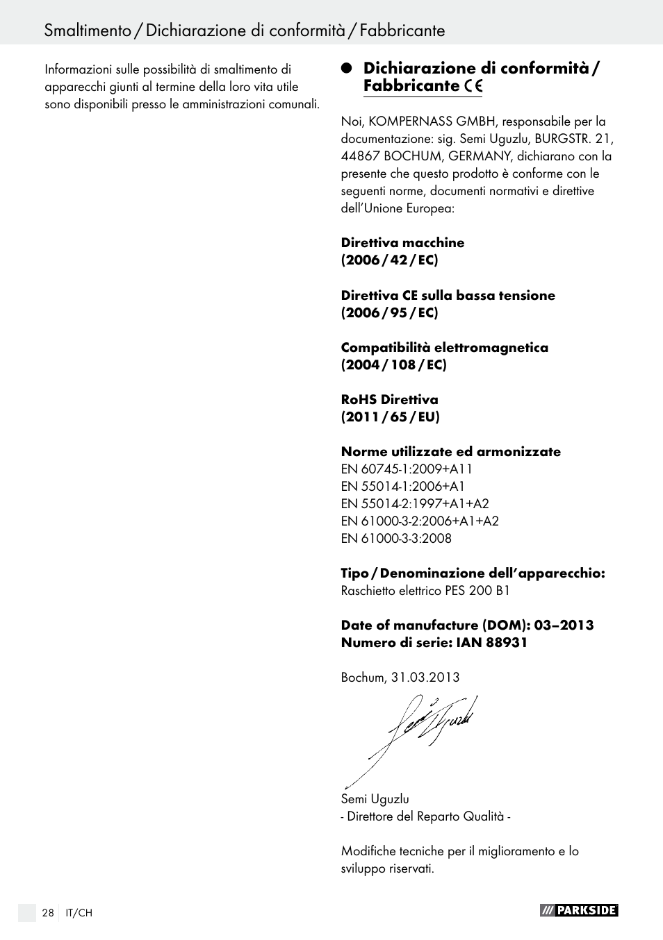 Parkside PES 200 B1 User Manual | Page 28 / 37