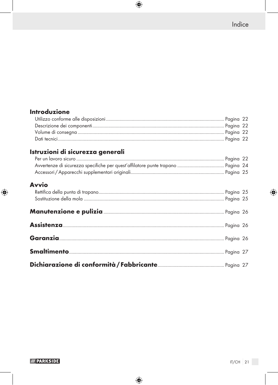 Indice | Parkside PBSG 95 A1 User Manual | Page 21 / 36