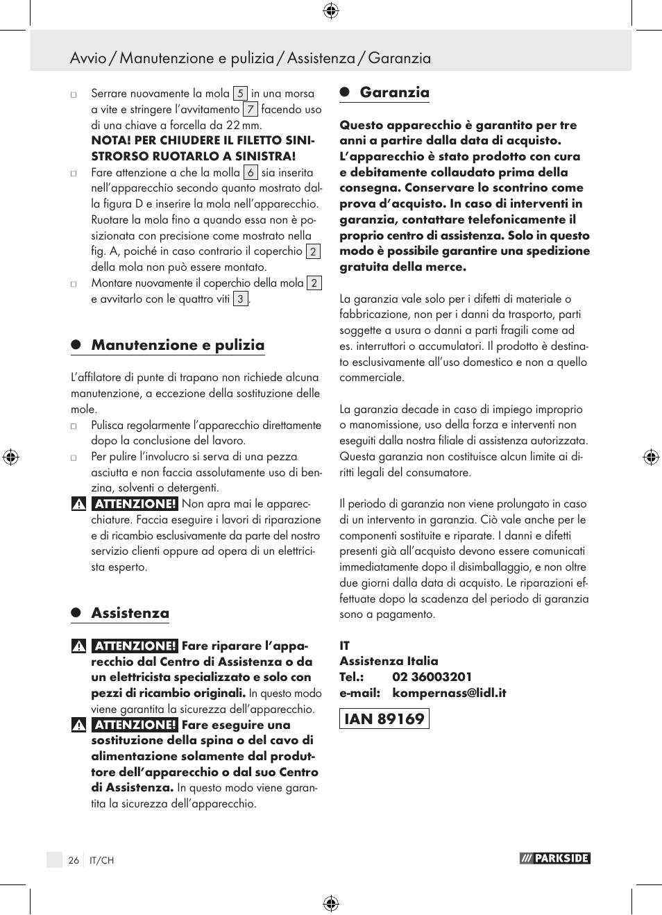 Manutenzione e pulizia, Assistenza, Garanzia | Parkside PBSG 95 A1 User Manual | Page 26 / 36