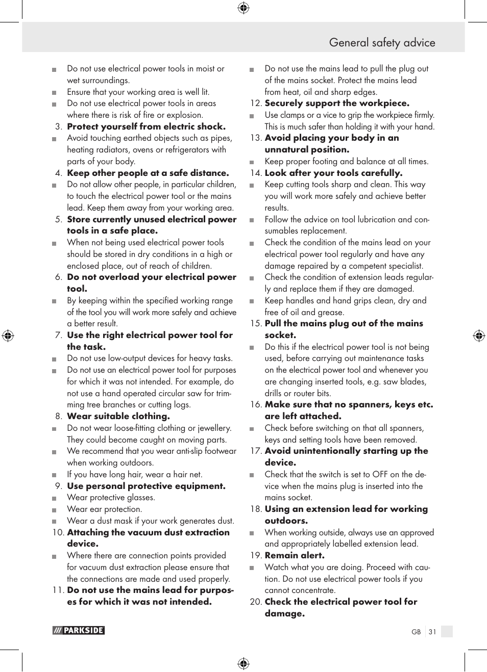 General safety advice, Introduction / general safety advice | Parkside PBSG 95 A1 User Manual | Page 31 / 36