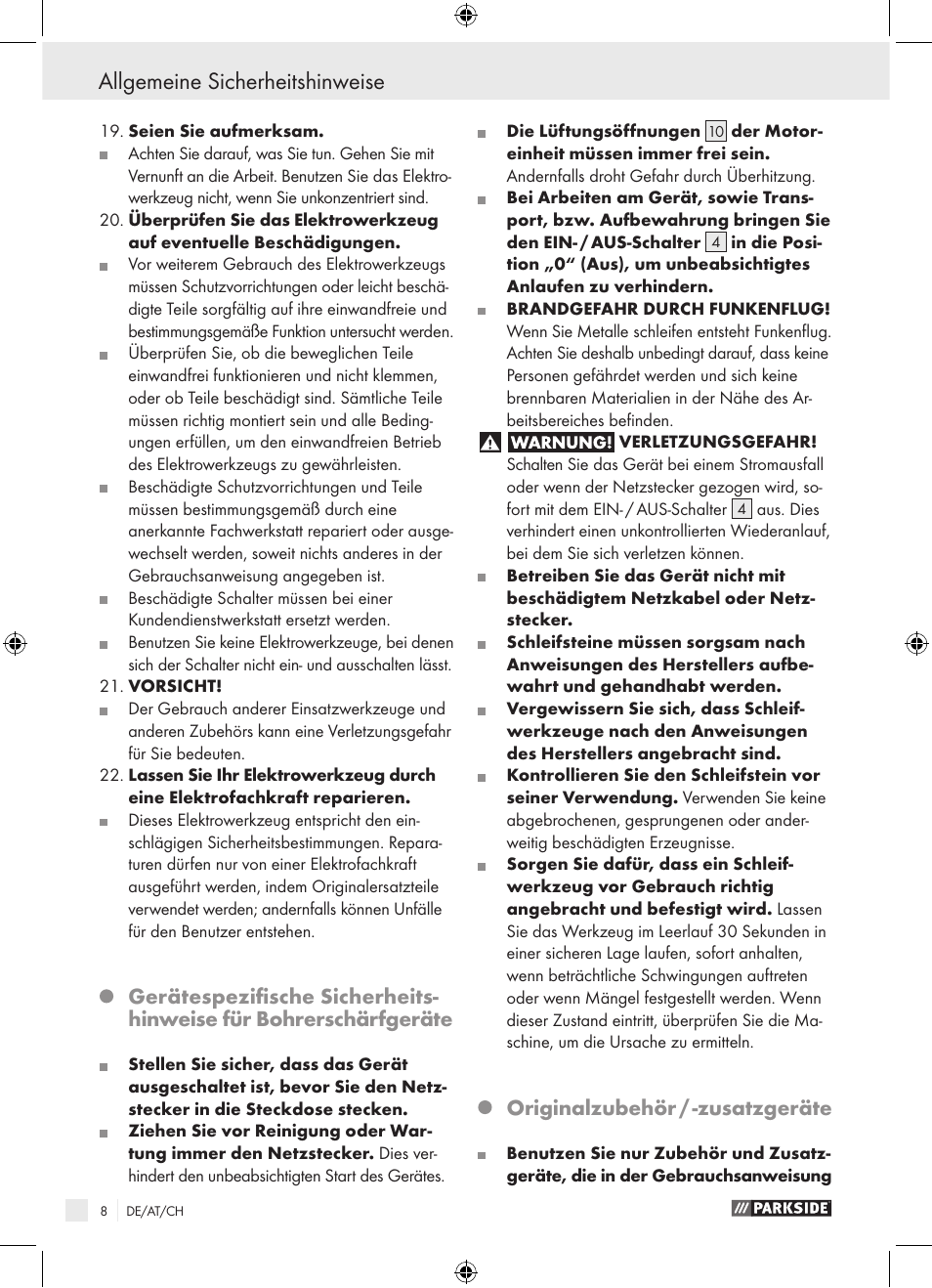 Originalzubehör / -zusatzgeräte | Parkside PBSG 95 A1 User Manual | Page 8 / 36