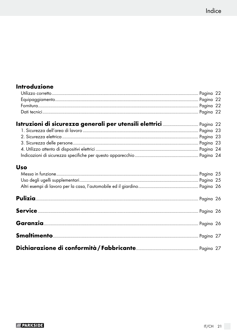 Indice | Parkside PHLG 2000 B1 User Manual | Page 21 / 36