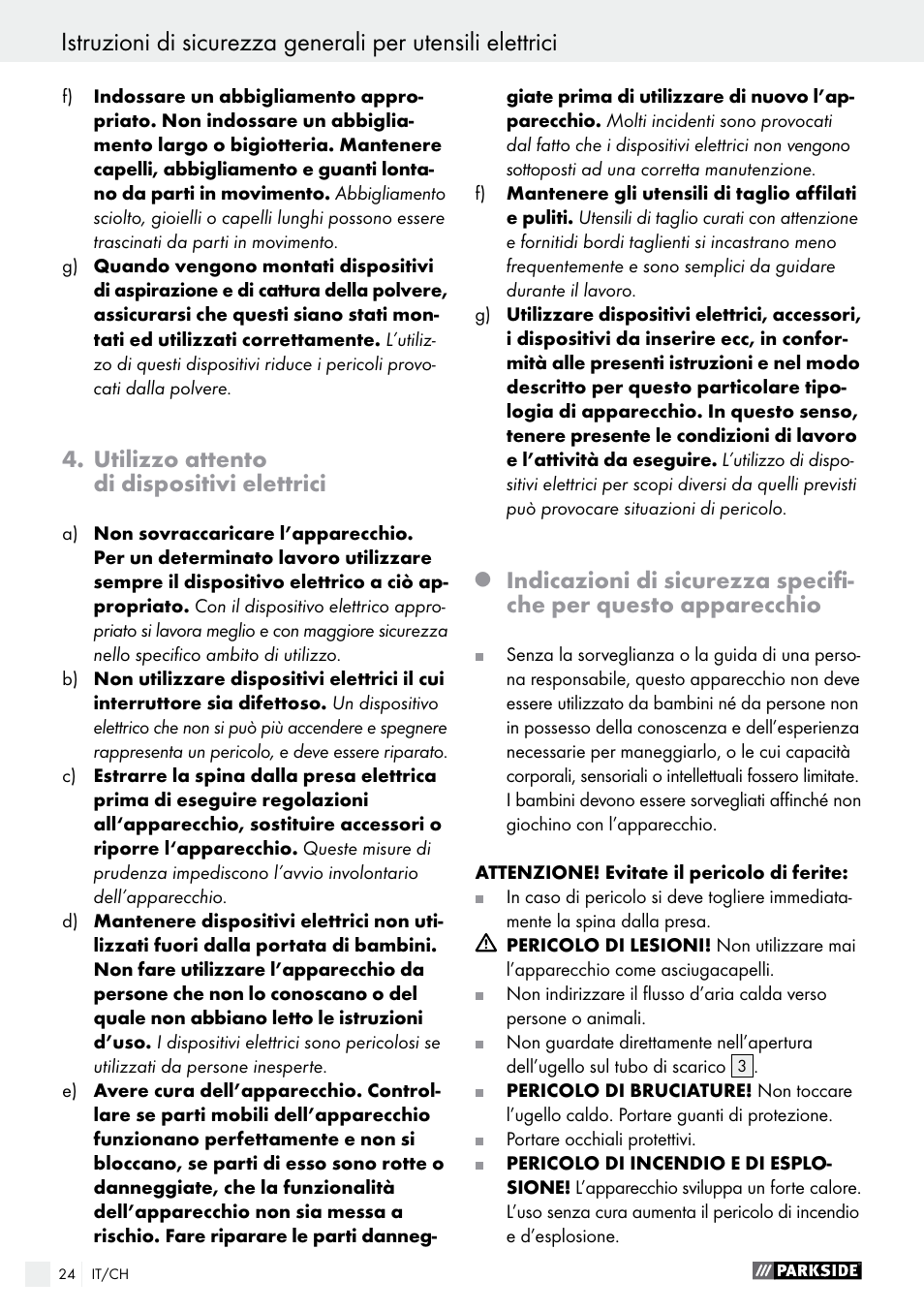 Utilizzo attento di dispositivi elettrici | Parkside PHLG 2000 B1 User Manual | Page 24 / 36