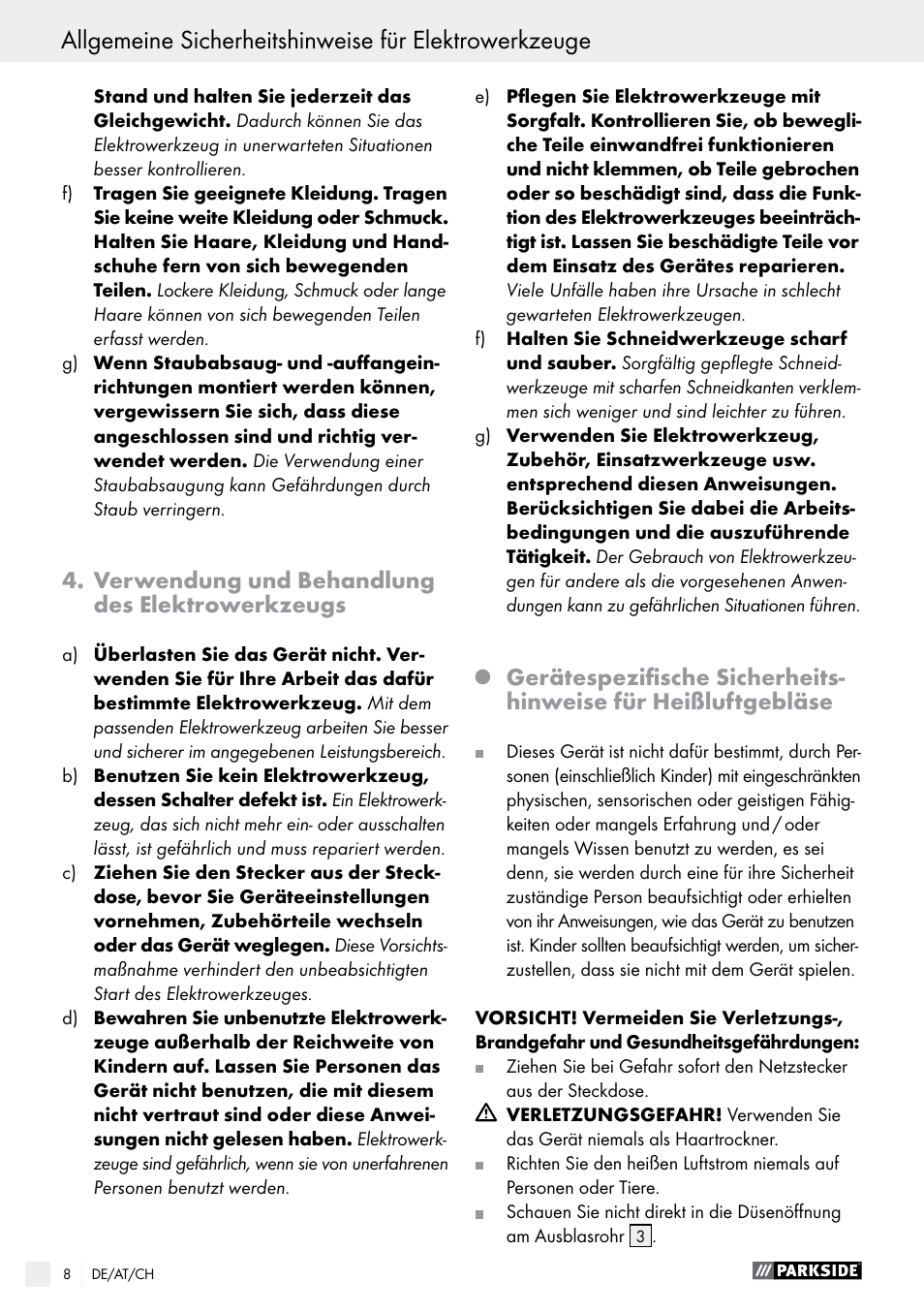 Parkside PHLG 2000 B1 User Manual | Page 8 / 36