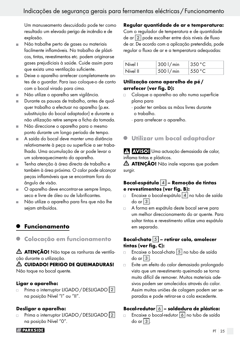 Funcionamento, Colocação em funcionamento, Utilizar um bocal adaptador | Parkside PHLG 2000 B1 User Manual | Page 25 / 45