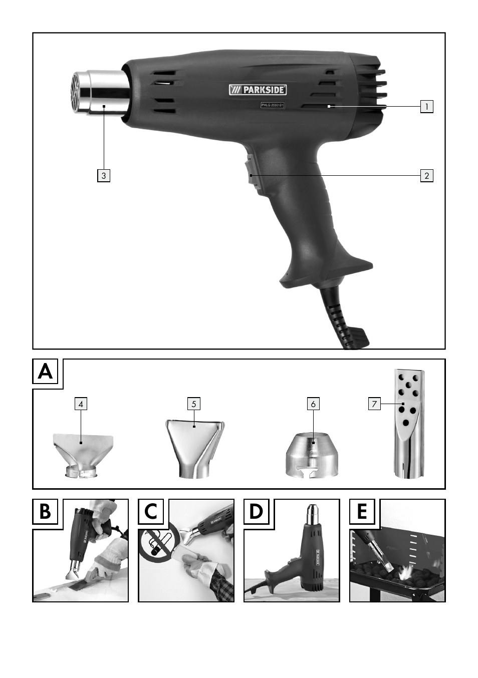 Ab c d | Parkside PHLG 2000 B1 User Manual | Page 3 / 45