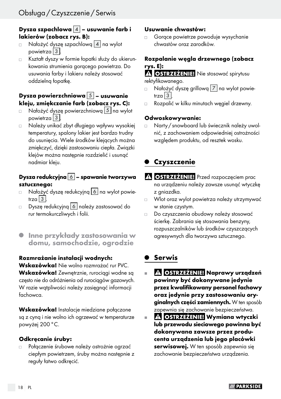 Czyszczenie, Serwis | Parkside PHLG 2000 B1 User Manual | Page 18 / 61