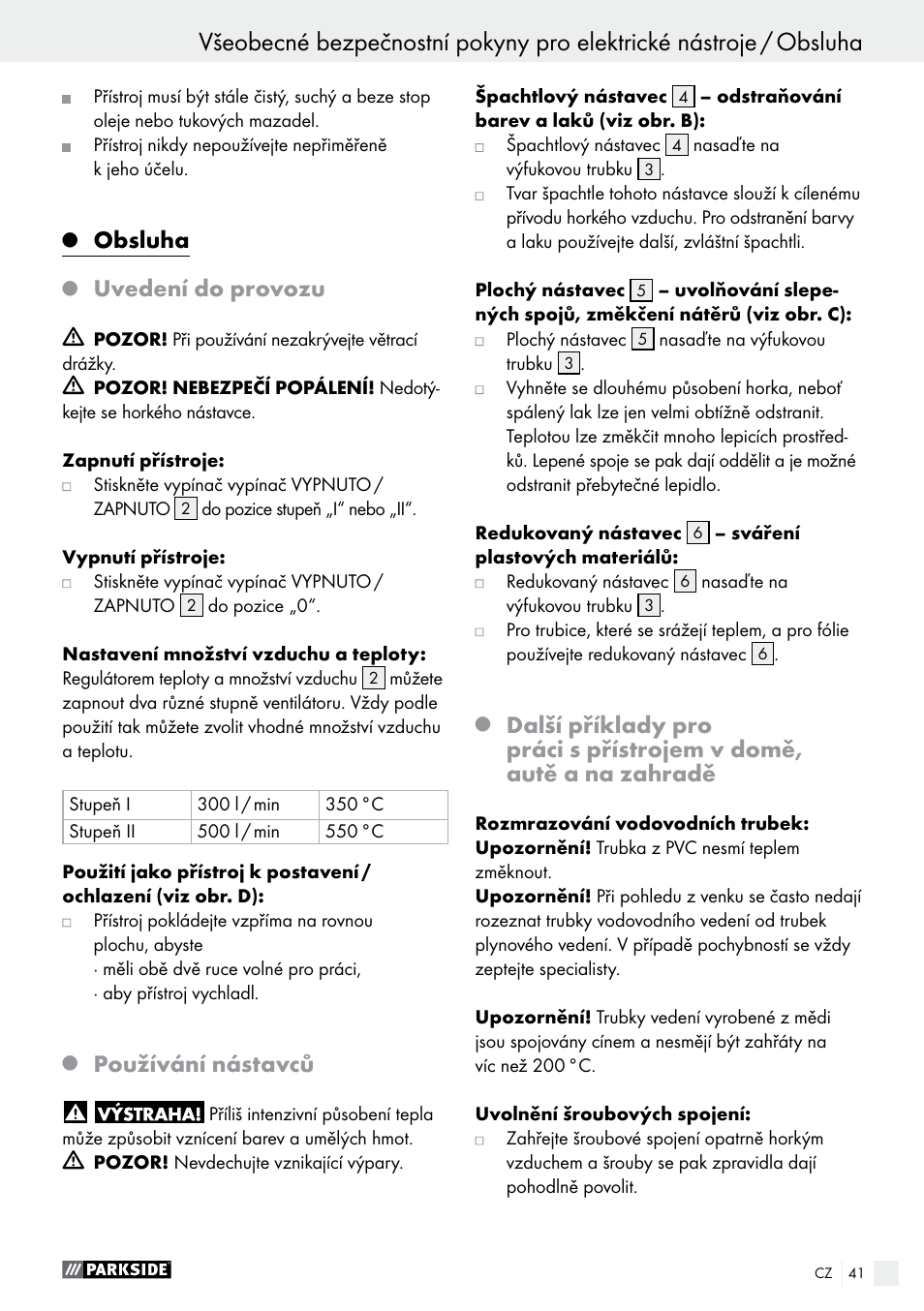 Obsluha, Uvedení do provozu, Používání nástavců | Parkside PHLG 2000 B1 User Manual | Page 41 / 61