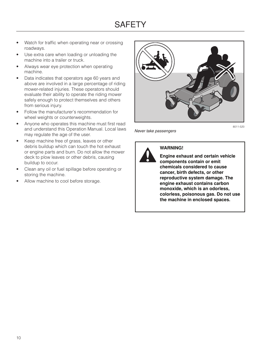 Safety | Dixon SZ4619 CA User Manual | Page 10 / 60