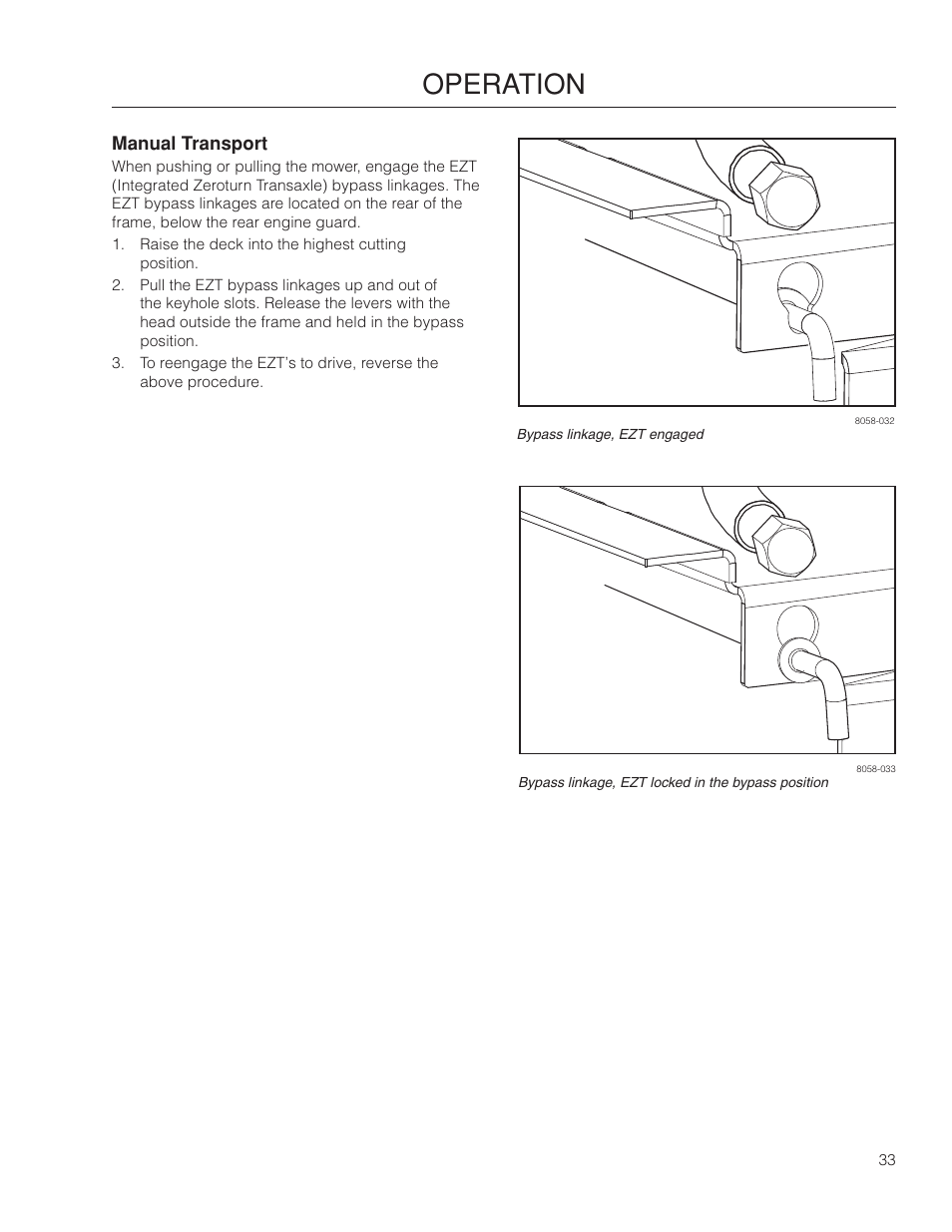 Manual transport, Operation | Dixon SZ4619 CA User Manual | Page 33 / 60