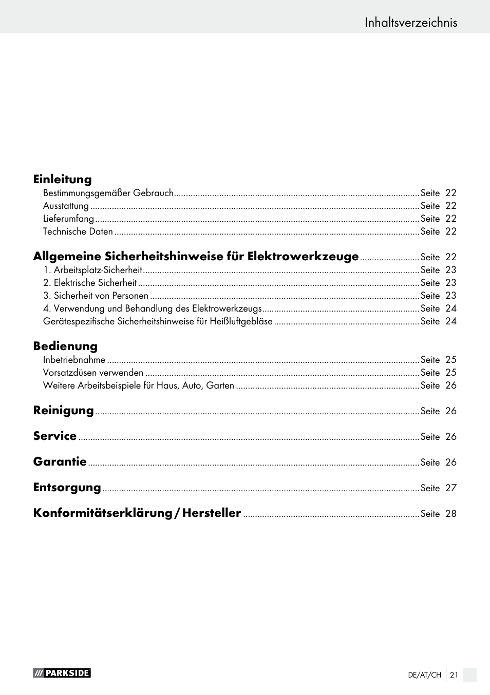 Parkside PHLG 2000 B1 User Manual | Page 21 / 36