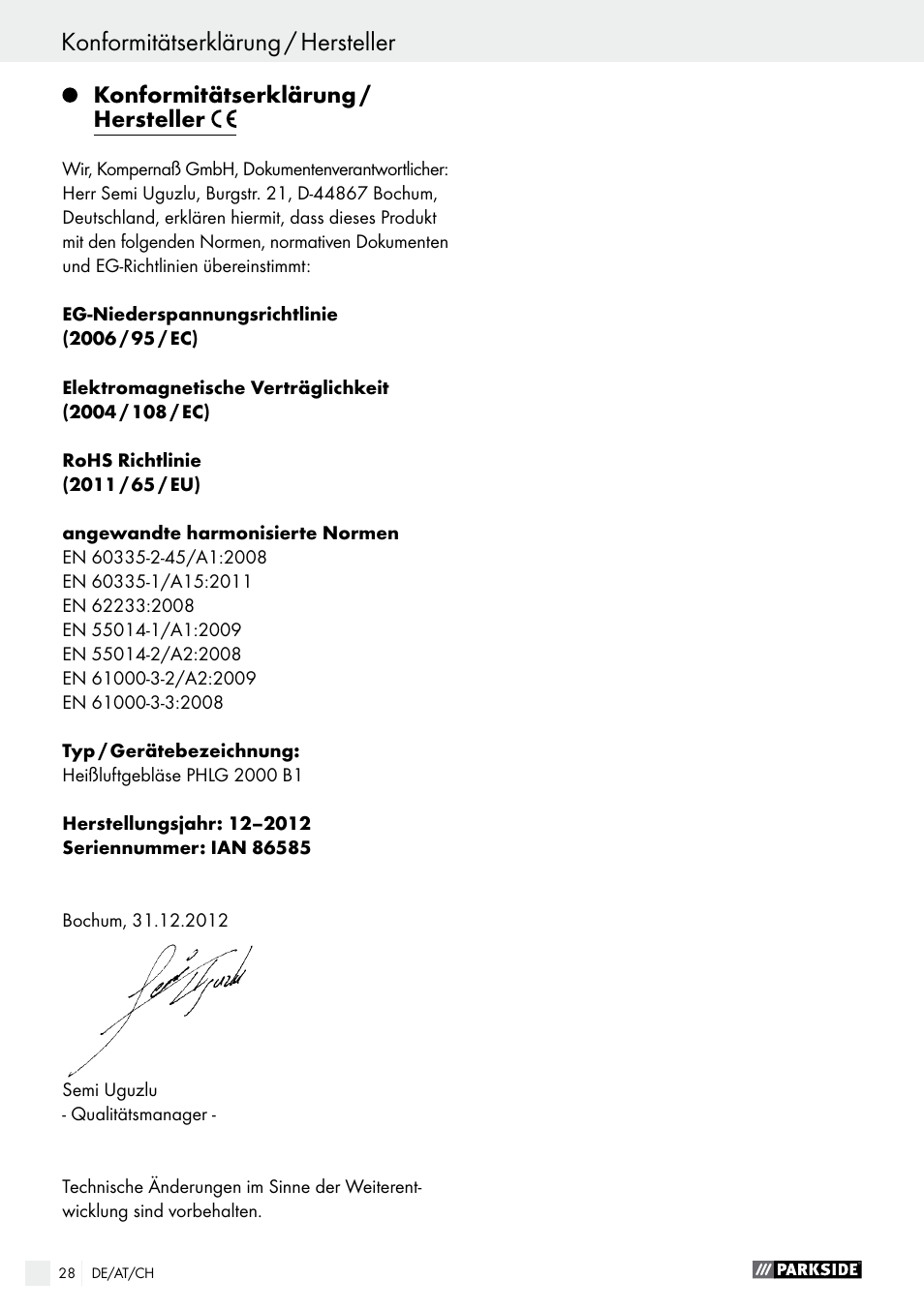 Parkside PHLG 2000 B1 User Manual | Page 28 / 36