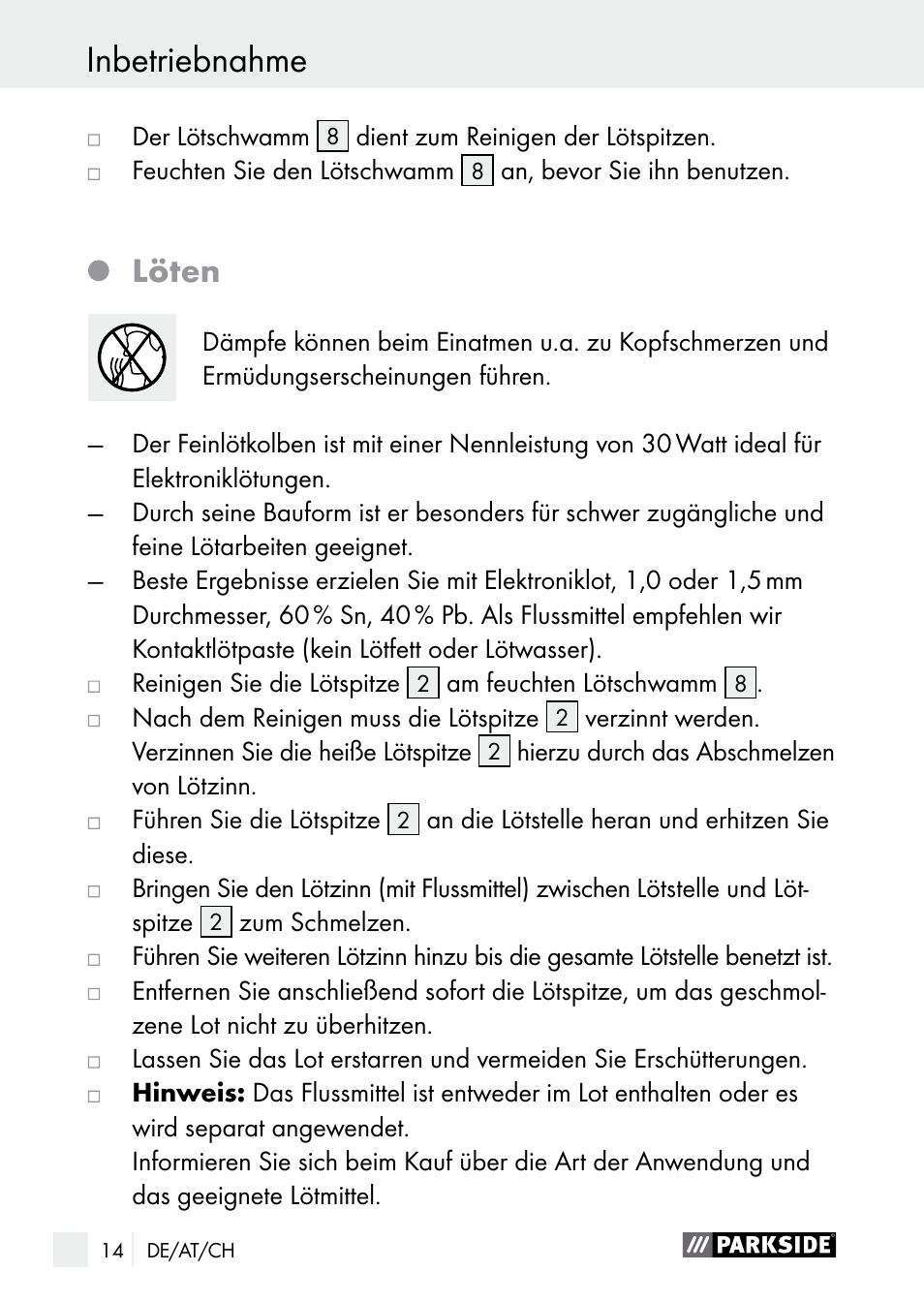 Löten | Parkside PLBS 30 A1 User Manual | Page 14 / 68