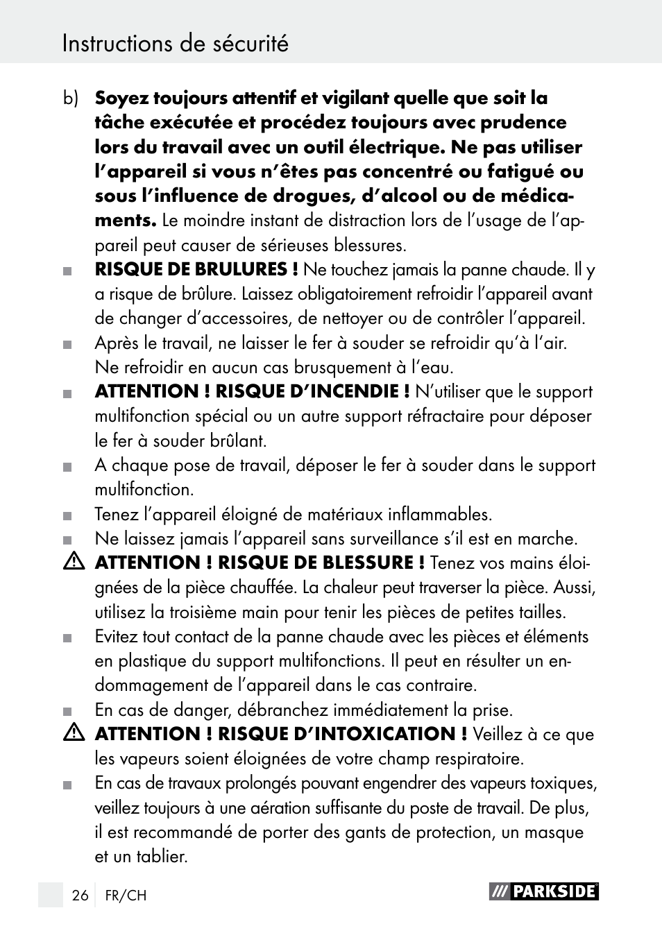 Instructions de sécurité | Parkside PLBS 30 A1 User Manual | Page 26 / 68