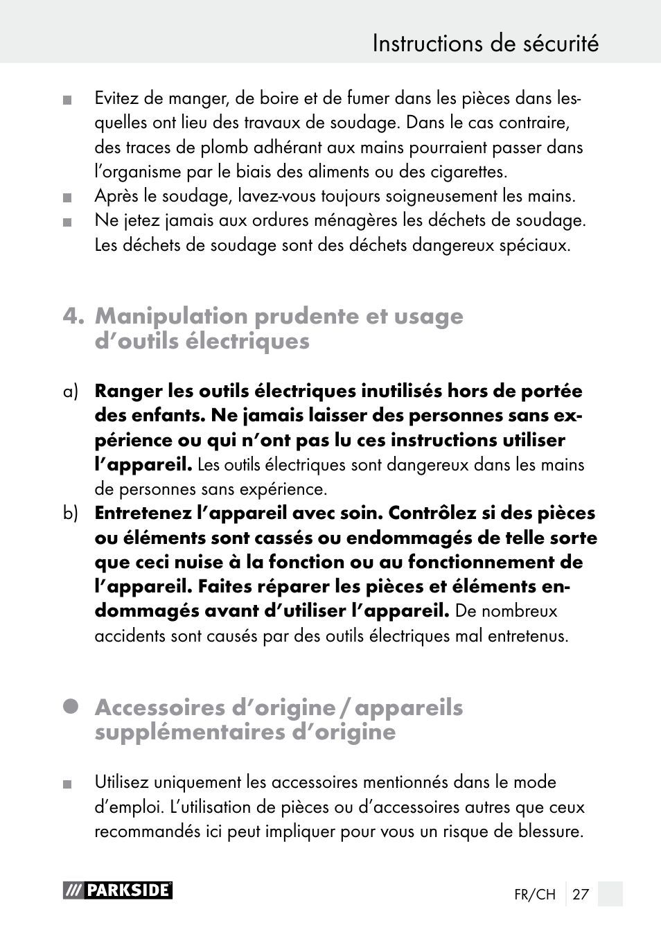 Instructions de sécurité | Parkside PLBS 30 A1 User Manual | Page 27 / 68