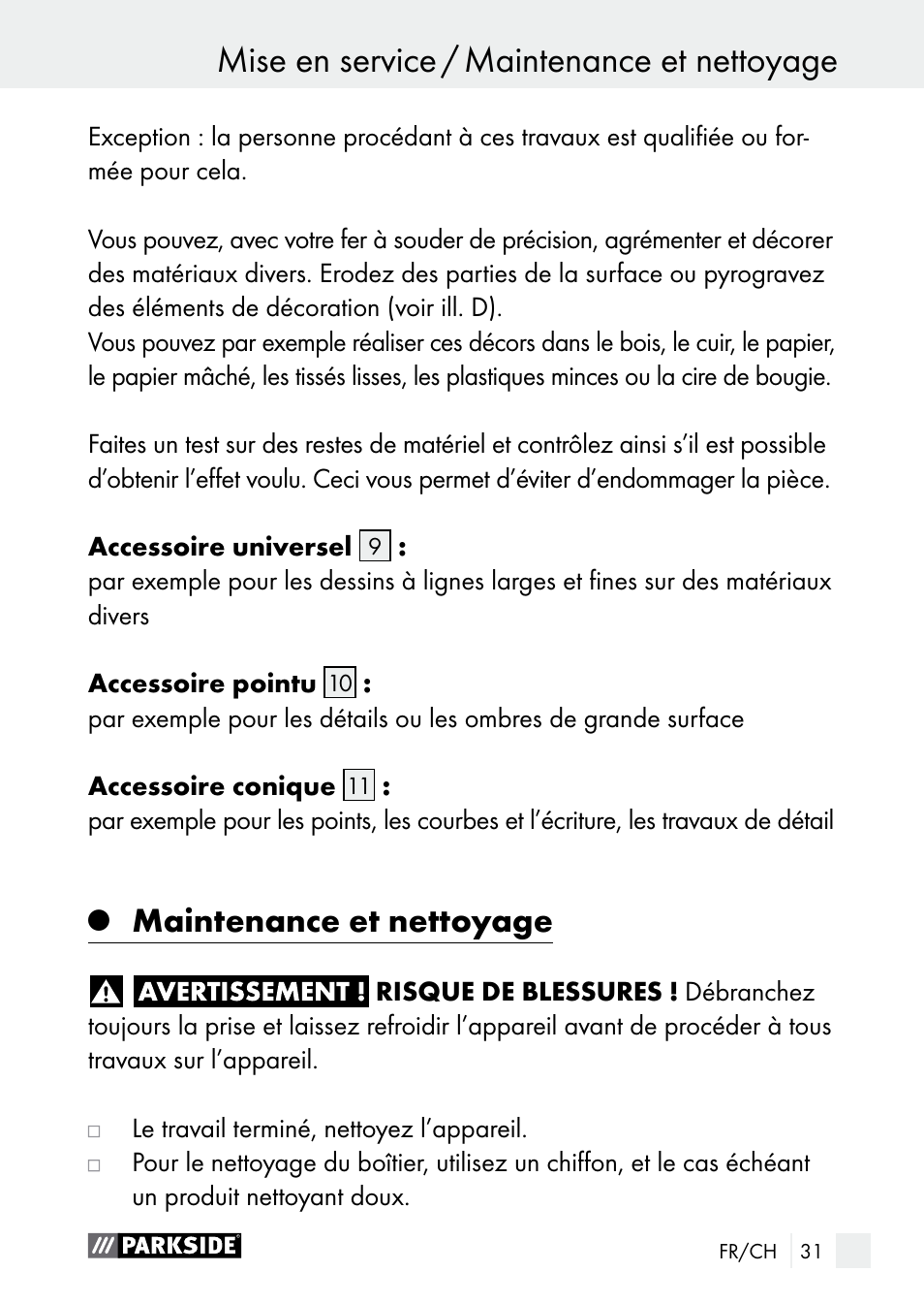 Maintenance et nettoyage | Parkside PLBS 30 A1 User Manual | Page 31 / 68