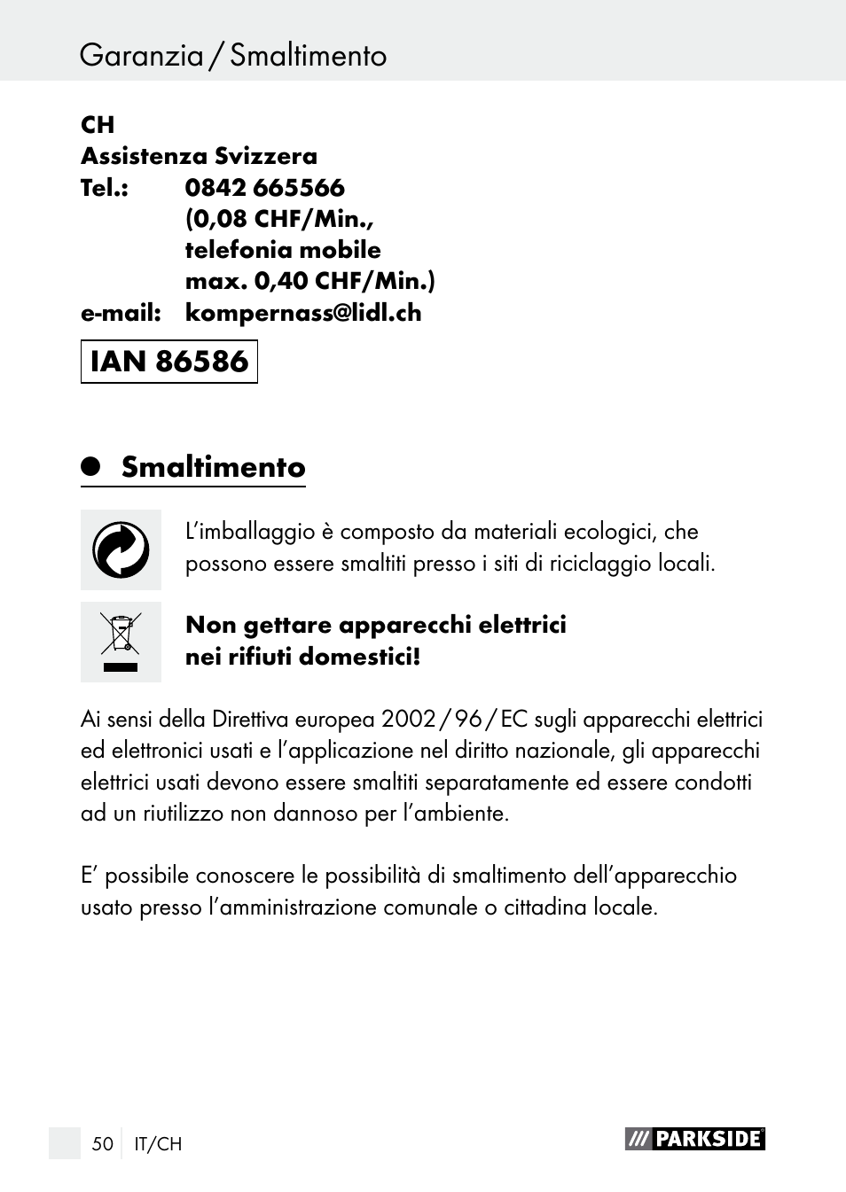 Smaltimento | Parkside PLBS 30 A1 User Manual | Page 50 / 68