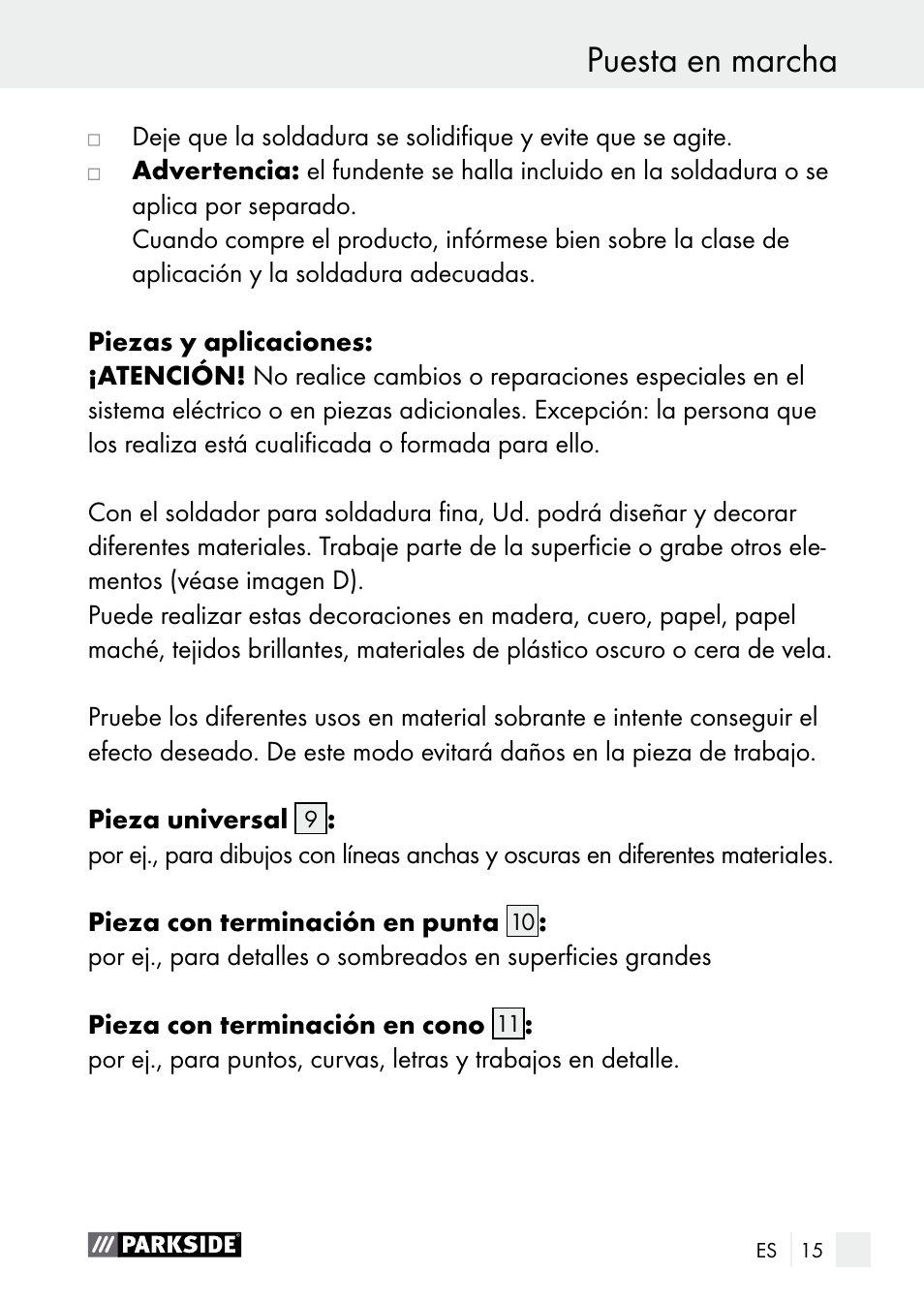Puesta en marcha | Parkside PLBS 30 A1 User Manual | Page 15 / 85