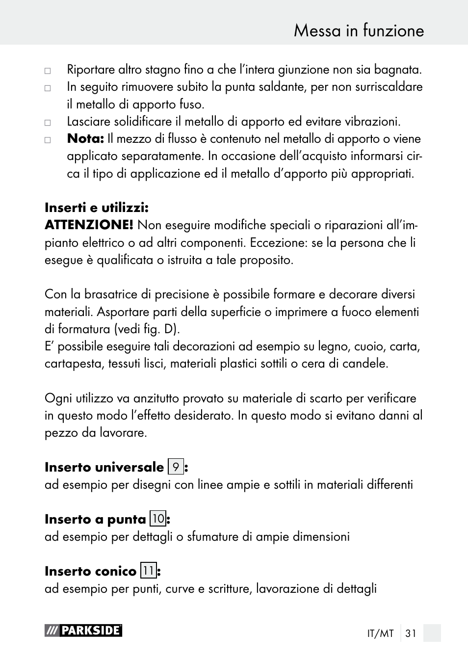 Messa in funzione | Parkside PLBS 30 A1 User Manual | Page 31 / 85