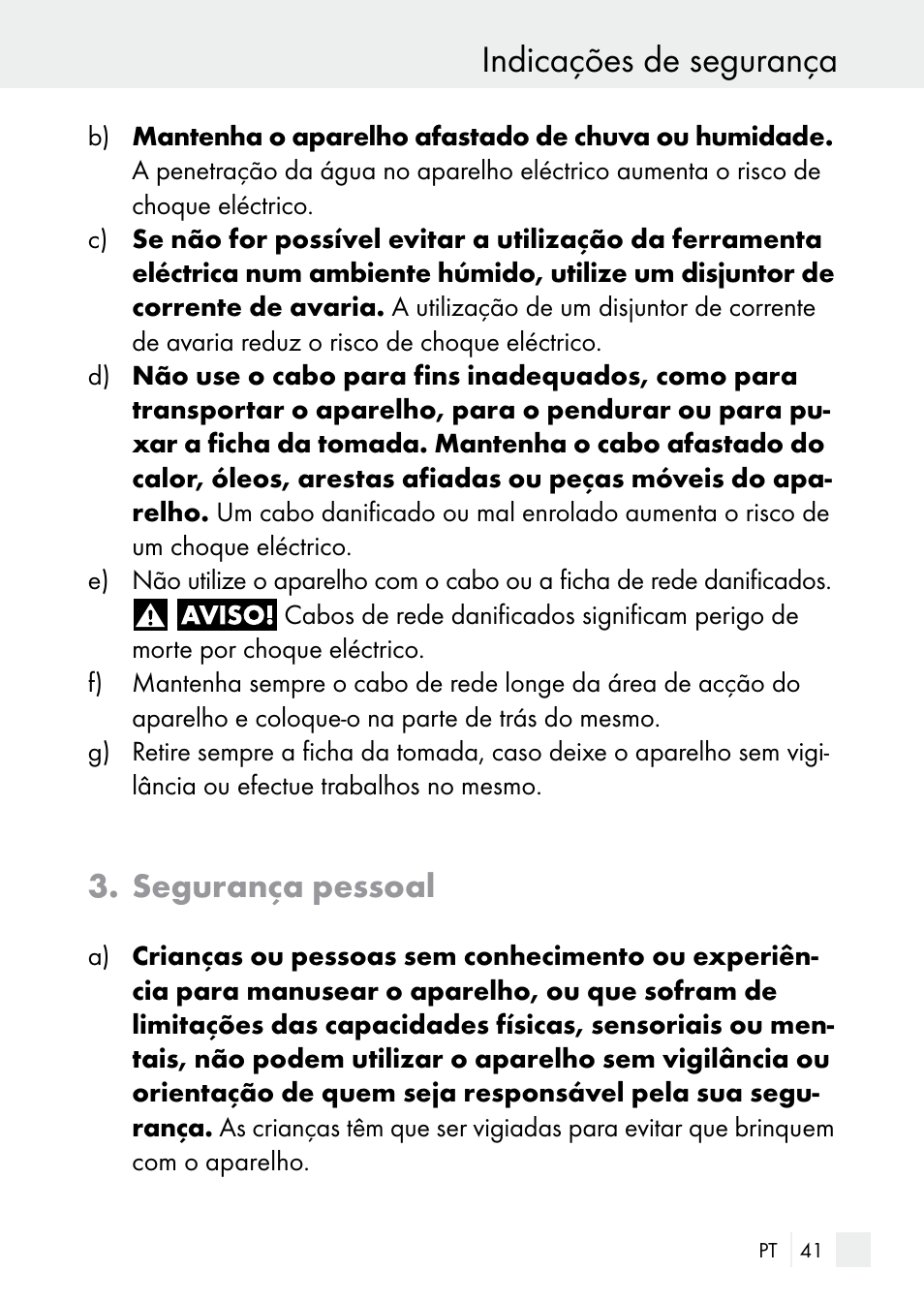 Indicações de segurança, Segurança pessoal | Parkside PLBS 30 A1 User Manual | Page 41 / 85