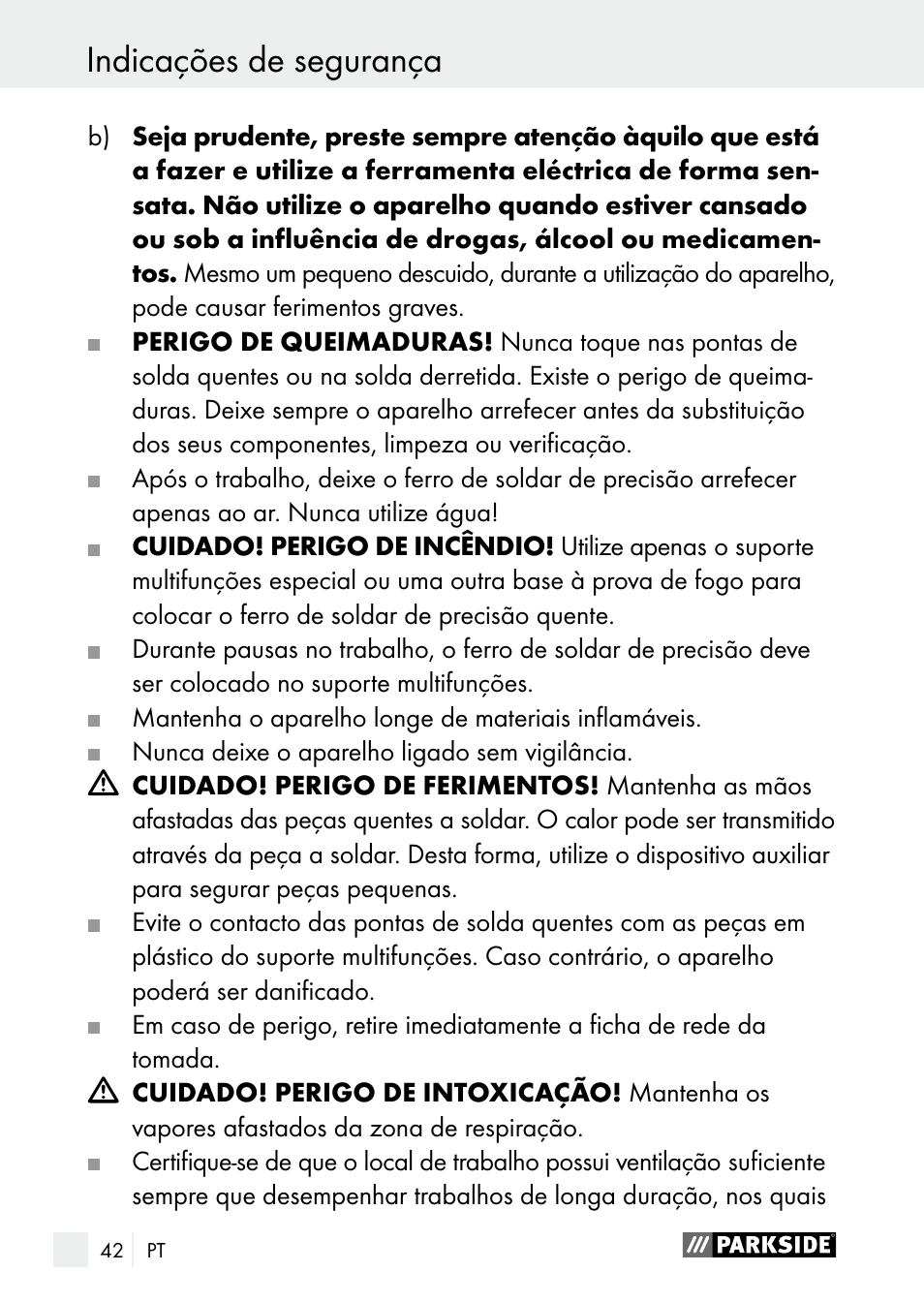 Indicações de segurança | Parkside PLBS 30 A1 User Manual | Page 42 / 85