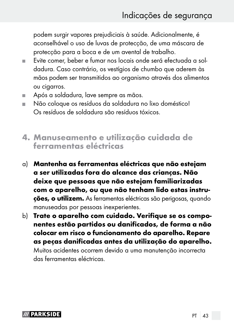 Indicações de segurança | Parkside PLBS 30 A1 User Manual | Page 43 / 85