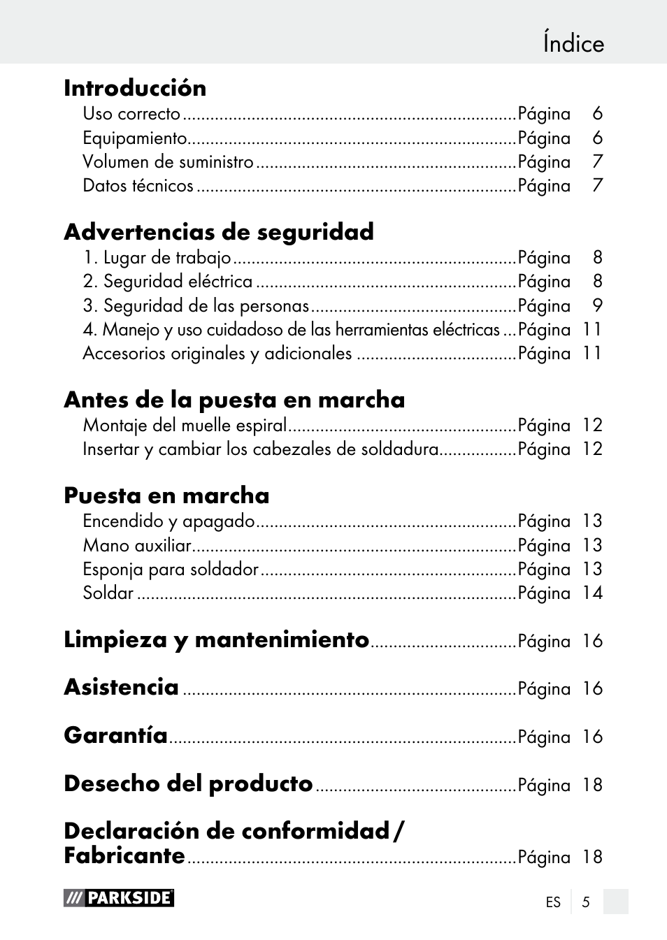 Índice | Parkside PLBS 30 A1 User Manual | Page 5 / 85