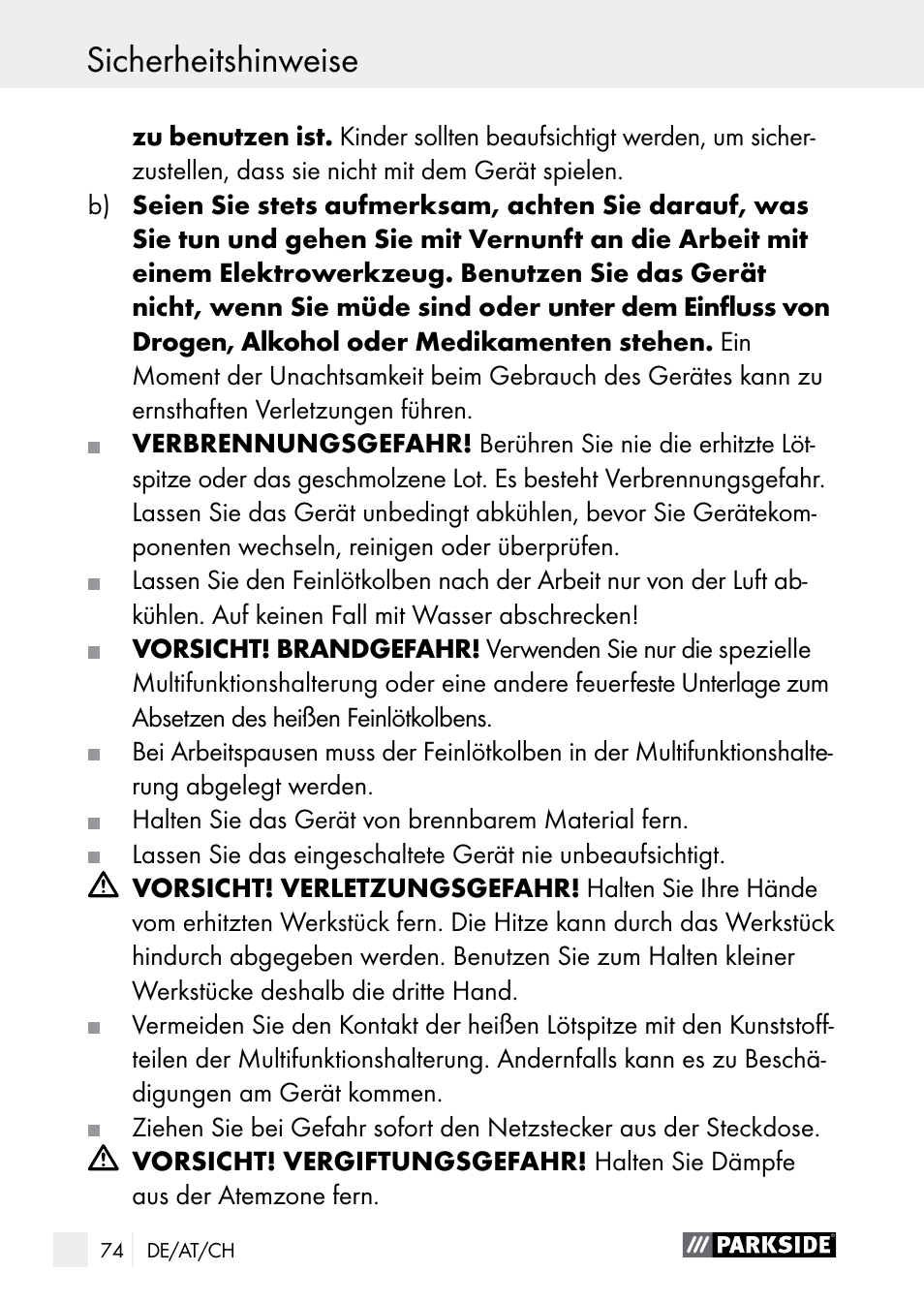 Sicherheitshinweise | Parkside PLBS 30 A1 User Manual | Page 74 / 85