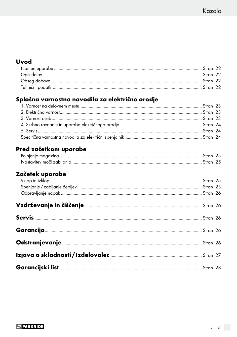 Kazalo konformitásnyilatkozat / gyártó | Parkside PET 25 A1 User Manual | Page 21 / 53