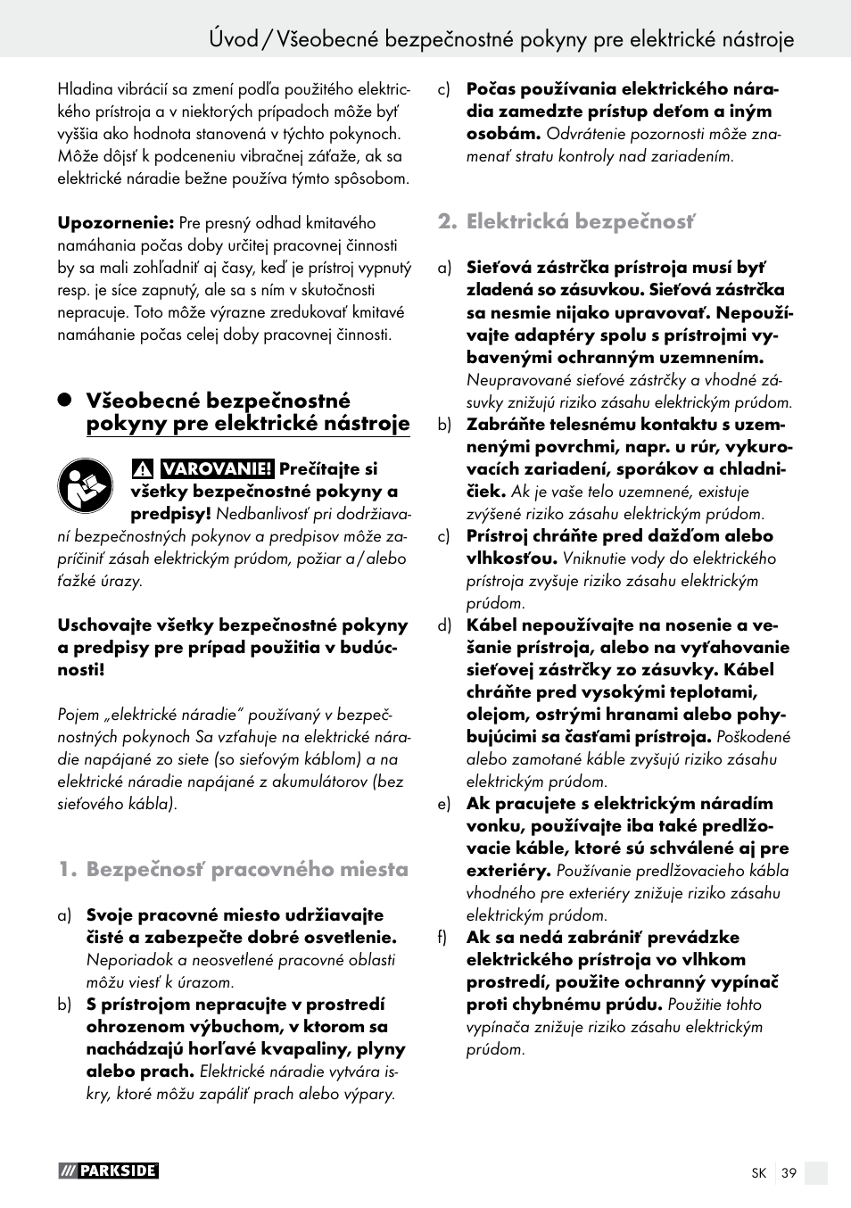 Bezpečnosť pracovného miesta, Elektrická bezpečnosť | Parkside PET 25 A1 User Manual | Page 39 / 53