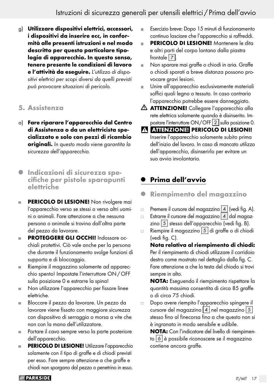 Assistenza, Prima dell’avvio, Riempimento del magazzino | Parkside PET 25 A1 User Manual | Page 17 / 45